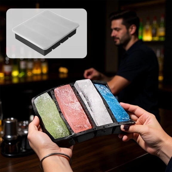 romoty Large Silicone Ice Cube Tray with Lid, 4 Cavity Big Rectangle Ice Block Mold, Food Grade BPA Free Silicone Reusable Ice Maker for 40 oz Insulated Tumblers, Whiskey, Cocktails, Juices