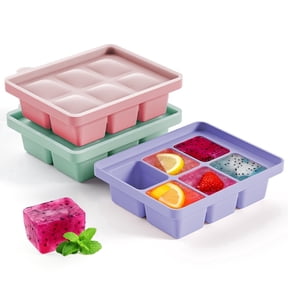 HANCELANT Large Silicone Ice Cube Tray Set of 3, Easy Release 6 Flexible Silicone Ice Cube Molds with Removable Lid,Stackable Ice Trays for Whiskey,BPA Free (Green+Pink+Purple)