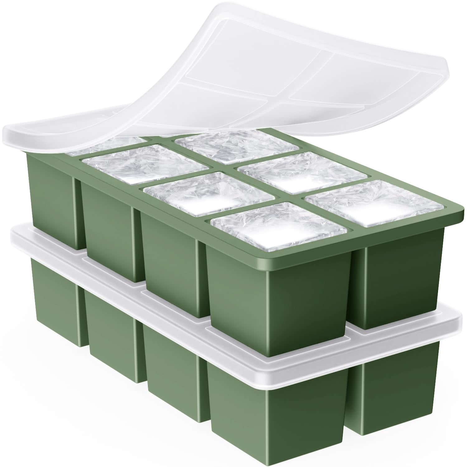 Large Silicone Ice Cube Trays 2 Inch – Big Square Mold for Whiskey and Cocktails Durable Flexible Ice Maker