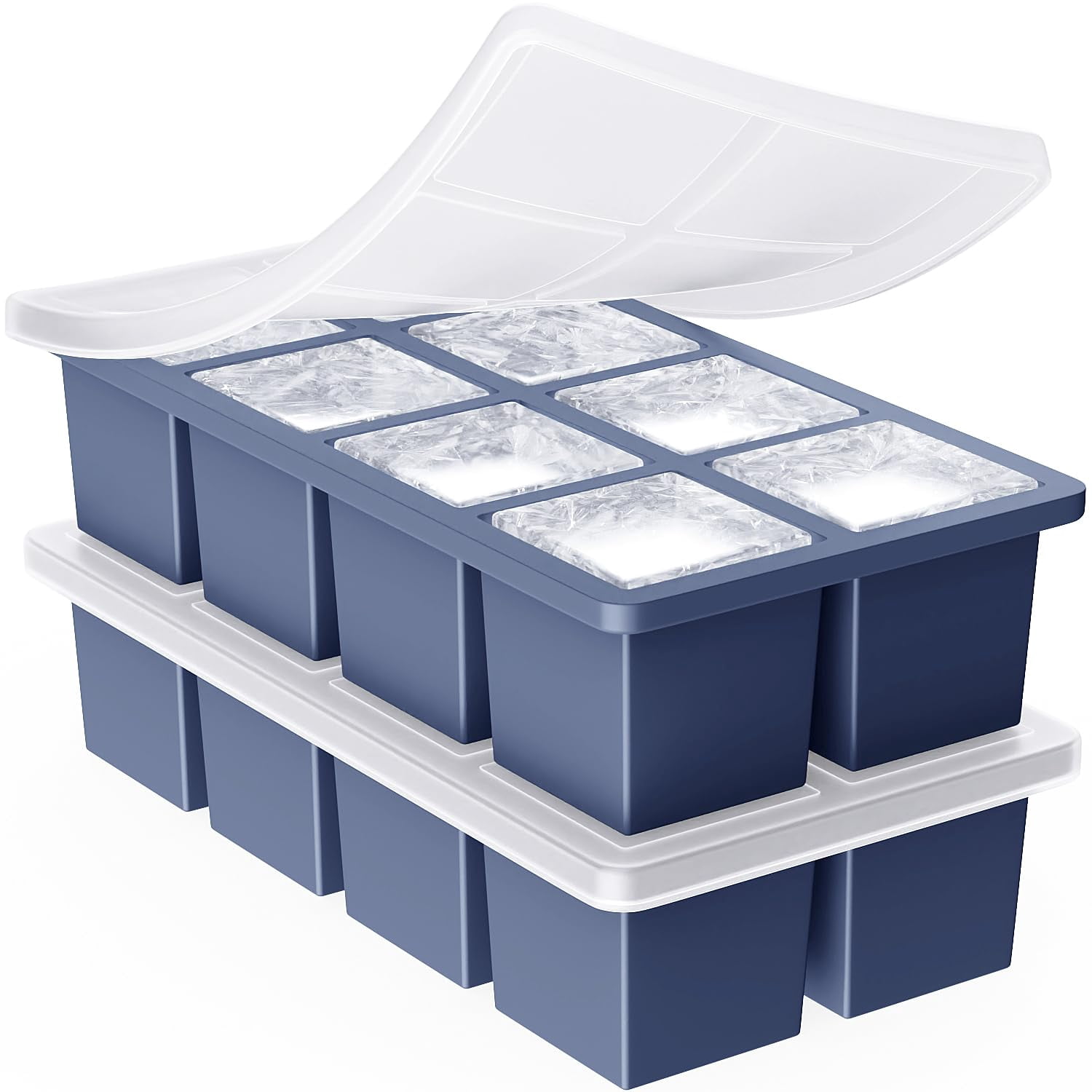 Large Silicone Ice Cube Trays 2 Inch – Big Square Mold for Whiskey and Cocktails Durable Flexible Ice Maker
