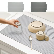 Large Silicone Kitchen Sink Drying Mat Non-Slip Drainage Pad 15.35x9.84 Inches Dish Rack Protector for Kitchen/Dining(Dark Gray),Hulucky