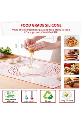 Large Silicone Pastry Mat 100% Non-Slip with Measurement Counter Mat, Dough Rolling Mat, Pie Crust Mat -Red/White 16 x 24 Inches