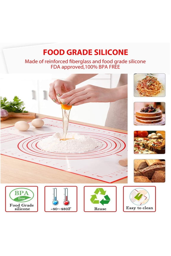 Large Silicone Pastry Mat 100% Non-Slip with Measurement Counter Mat, Dough Rolling Mat, Pie Crust Mat -Red/White 16 x 24 Inches