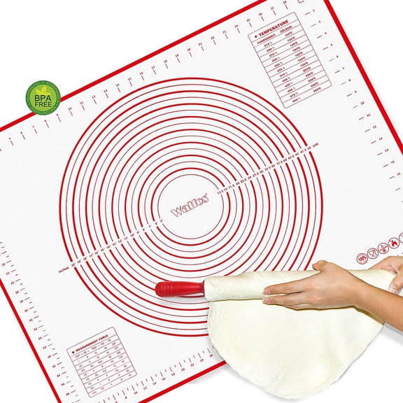 Large Silicone Pastry Mat - Walfos Non-Stick Baking Mat Fondant Mat with Measurement, Non-Slip Rolling Mat, Perfect for Rolling Dough, Cookie & Baking (31.4" x 23.6", Red)