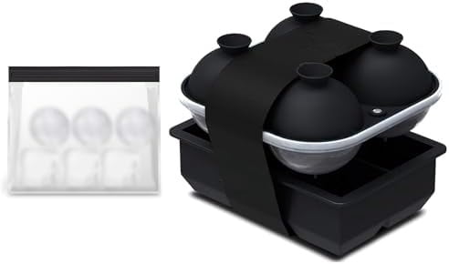 Large Silicone Premium Ice Trays, 2 Inches Big Cubes & 2.5 Inches Sphere Ice Molds - BPA Free, Craft Ice Maker for Gifting, Easy Release - Black(With Ice Bag)