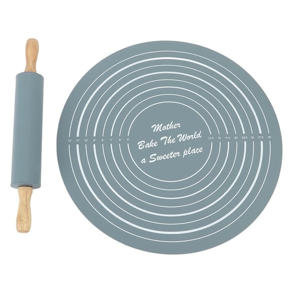 OFEFE Large Silicone Rolling Pin Pastry Baking Mat Set for Kitchen,French Rolling Pin,Rolling Pin for Dough(Grey)
