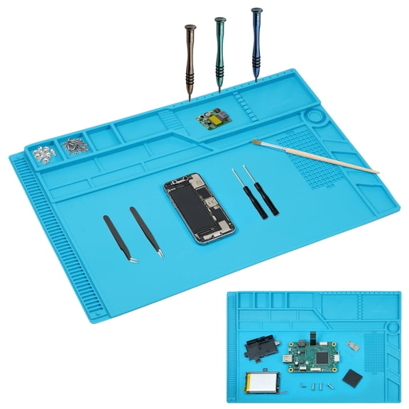 Austok Large Silicone Soldering Mat 21.6"x13.8" Heat Resistant Anti Static Magnetic Workbench Pad with Scale Ruler Screw Slot and Tool Organizer for Electronics PCB Phone