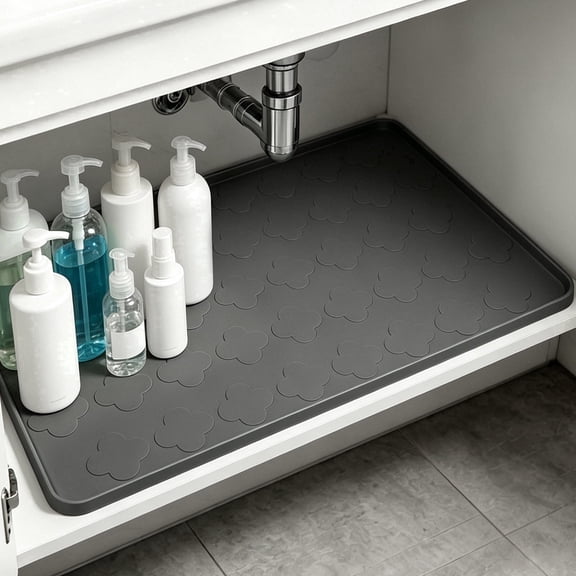 OVINESY Under Sink Mat 34" x 22", Under Sink Organizer, Shelf Liner, Cabinet Liner Silicone Mat, Waterproof Non Slip Tray with Raised Edge Leak Proof Protection
