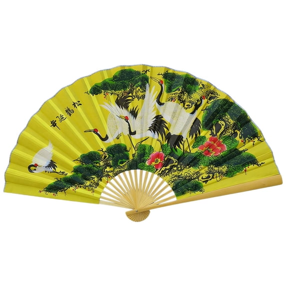 Large Silk Folding Wall Fan for Living Room, Asian Decorative Art, 44in Ornament, 1 Pack