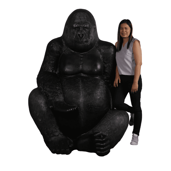 Large Silver Back Gorilla Sitting Life Size Statue