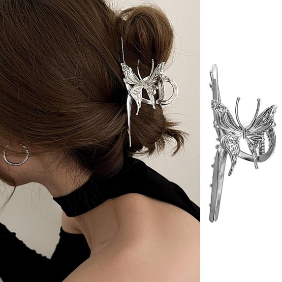 Large Silver Butterfly Hair Claws and Barrette Clips - Strong Hold ...