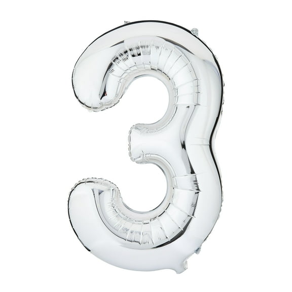 34" Silver Number 3 Foil Balloon, by Way To Celebrate