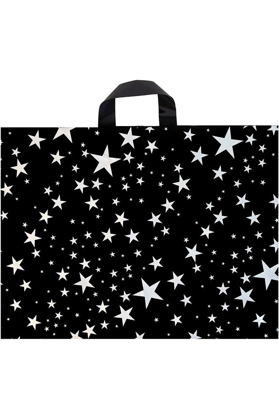 Large Silver Star Black 20"x15" Thank You Merchandise Bag with Loop Handlefor Boutique Grocery Shopping Business Clothing Trade Shows 60 By Infinite Pack