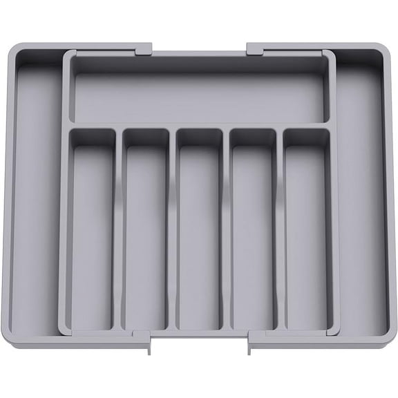 Large Silverware Drawer Organizer, Expandable Utensil Tray for Kitchen, BPA Free Flatware and Cutlery Holder, Adjustable Plastic Storage for Spoons Forks Knives