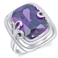 thumbnail image 1 of Large Simulated Amethyst Flower Loop Solitaire Ring 925 Sterling Silver Band Purple CZ Female Size 6, 1 of 4