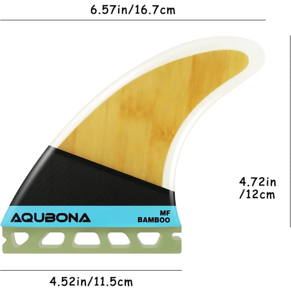 Large Single Tab Surfboard Fins - High Performance Glass Fiber Thruster Set with  & Bag