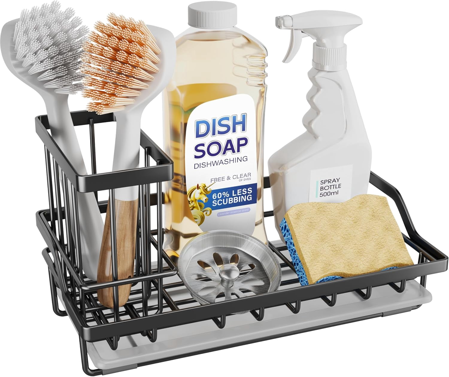 Libman 1146 Sink Caddy With Removable Drainage Tray & Bowl Brush - Kitchen Sink Organizer