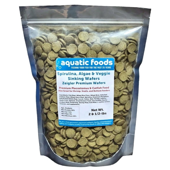 Large Sinking Wafers of Algae, Spirulina & Vegteables. Ideal for Plecos, Bottom Fish, Catfish, Shrimp, Snails, Crayfish, All Herbivorous and Omnivorous Tropical Fish. - Zeigler 2.5-lb Bag