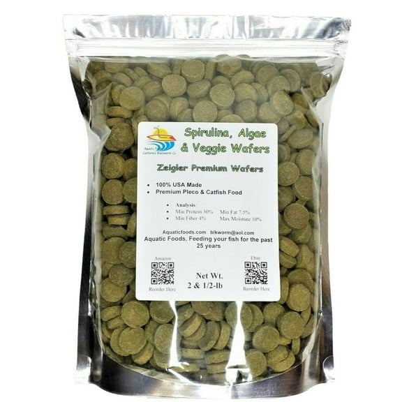 Large Sinking Wafers of Algae, Spirulina & Vegteables. Ideal for Plecos, Bottom Fish, Catfish, Shrimp, Snails, Crayfish, All Herbivorous and Omnivorous Tropical Fish. - Zeigler 2.5-lb Bag
