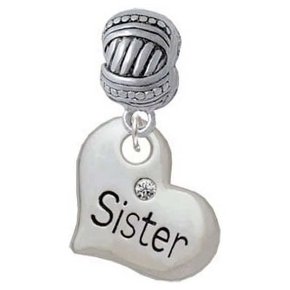 Large ''Sister'' Heart with Clear Crystal - Large Rope with Cross Beads Charm Bead