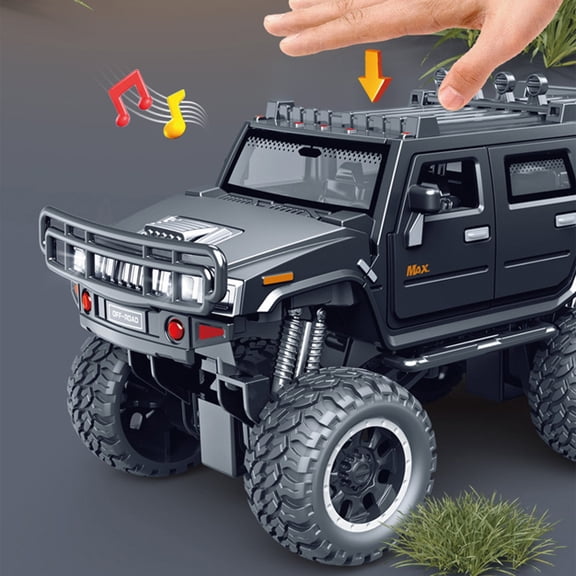 Large Six-Wheel Off-Road Toy Car for Kids with Inertia, Voice & Light Features, Openable Doors & Hood, Realistic Design, Durable Plastic, Educational Mechanical Toy Gift Black