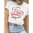 thumbnail image 1 of Large Size 220g, Valentine's Day Heart Pattern T-shirt - Women's Casual Round Neck Short Sleeve T-shirt, Machine Washable Tee For Adult, Men, Women, Teen, Teenager, Adolescent, Youth, 1 of 5