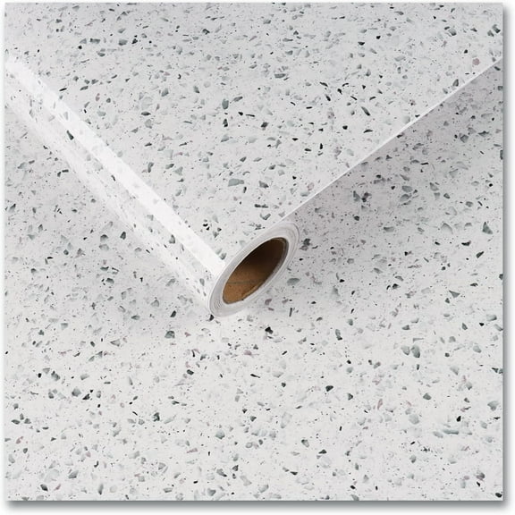 Large Size 36"x118" White Granite Contact Paper for Countertops Granite Peel and Stick Wallpaper Removable Self Adhesive Glossy Marble Countertop Contact Paper Waterproof for Bathroom Kitchen