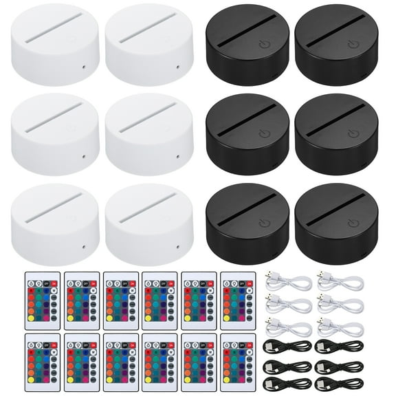 Large Size 3D Night LED Light Lamp Base 16 Colors LED Light Display Base with Remote Control and USB Cable (12 pieces
