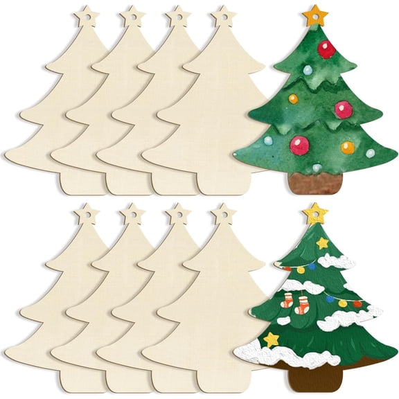 Large Size 7 inch Wooden Christmas Tree Ornaments to Paint 10PCS, DIY Blank Cutouts Unfinished Wood Ornament for Crafts Hanging Christmas Decorations, Wood Discs Ornament for Home Autumn Winter