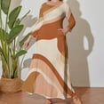 thumbnail image 1 of Large Size Abstract Earthy Tone Swirls Art Long Sleeved Dress Women Dress for Parties Elegant Chic Evening Dresses, 1 of 7