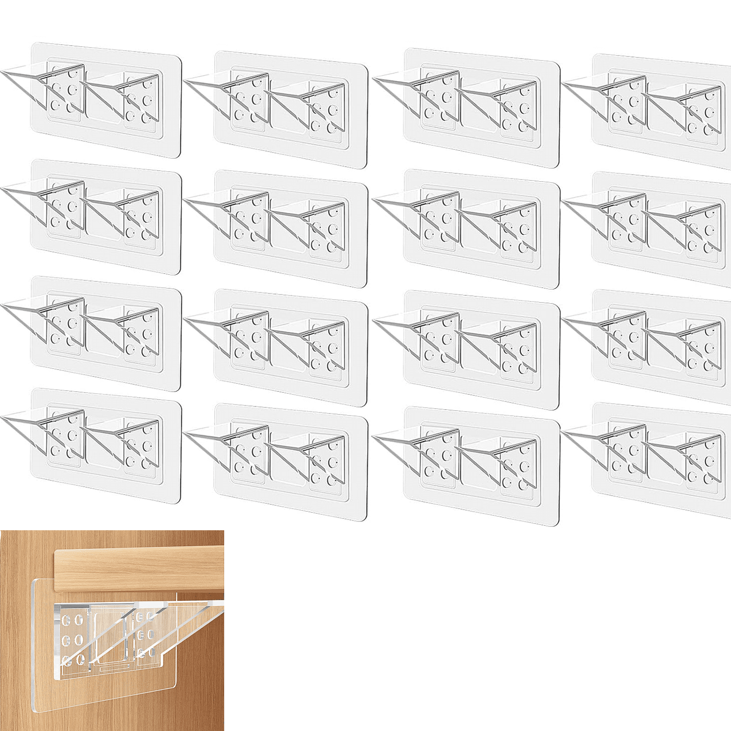 Large Size Adhesive Shelf Bracket, Double Row Shelf Bracket, No Drill Load-Bearing Shelf Peg Shelf Support for Shelves Kitchen Cabinet Book Closet, 12 Pack