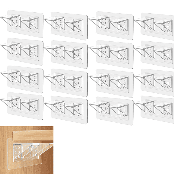 Large Size Adhesive Shelf Bracket, Double Row Shelf Bracket, No Drill Load-Bearing Shelf Peg Shelf Support for Shelves Kitchen Cabinet Book Closet, 12 Pack