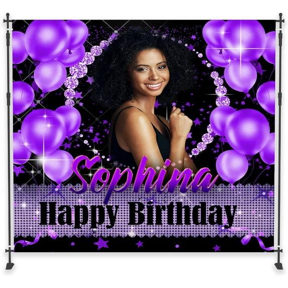Large Size Birthday Backdrop for Women with Photo and Text, 5x3ft/7x5 ft / 8x6 ft Birthday Banner Wall Gift for Adult