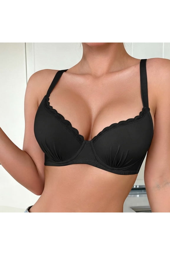Large Size Bra With Design Steel Band Underwire Supportive Full Coverage Comfort Fit Daily Wear, 90B, Black