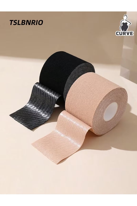 Large Size Breast Lift Tape Set - High Elasticity Bra Tape for Plus-Size Women - Invisible Support for Strapless and Backless Outfits (2pcs, Black and Beige)