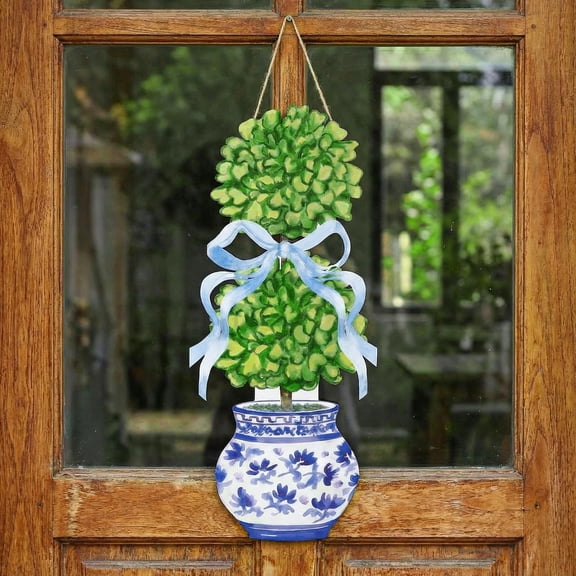 Large Size Chinoiserie Bonsai Door Hanger Rustic Topiary Wooden Sign Front Door Home Wreath Ornament for Farmhouse Indoor Outdoor Yard Porch Welcome Spring Decor(Classic,27.16 x 11.81 in)