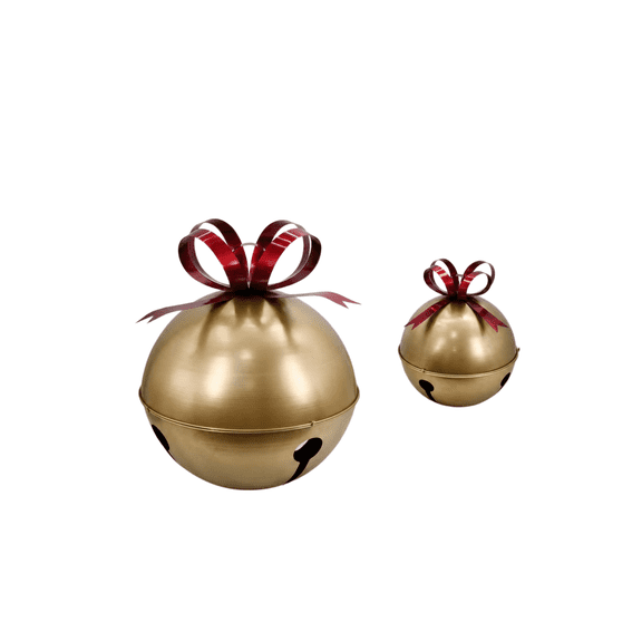 Large Size Christmas Cutout Iron Bells Ornament Jumbo Vintage Rustic Metal Sleigh Bell for Christmas Holiday Party Farmhouse Set Of 2 (Gold)
