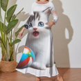 thumbnail image 1 of Large Size Cute Cat Playing Ball Long Sleeved Dress Women Dress for Parties Elegant Chic Evening Dresses, 1 of 7
