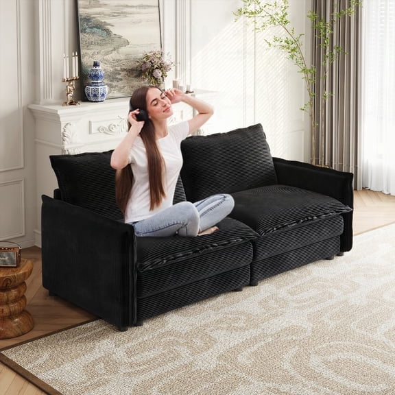 Modern Corduroy Fabric 2-Seat Loveseat Sofa for Living Room, 220×80×75cm, Sturdy Solid Wood Frame