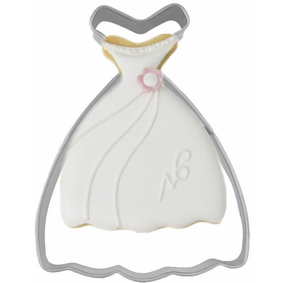 Large Size Dress Shaped Cookie Cutter, Stainless Steel Off-the-shoulder Wedding Dress Princess Dress Cookie Cutter, 4.3 Inches