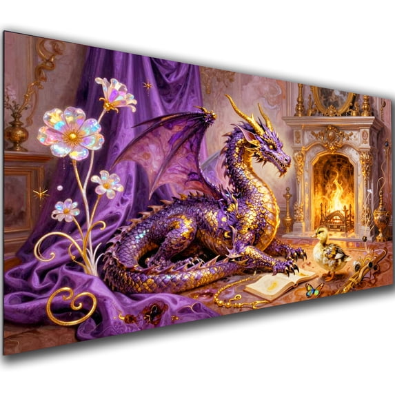 Large Size Fireplace Dragon Diamond Art Kits For Adults,Diamond Painting Kits for Beginner, Full Round Diamond Mosiac Kits, Diy Handicrafts, Gem Art And Crafts For Home Decor,31.5x15.7 inch