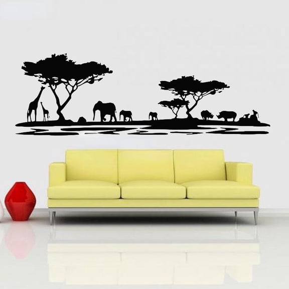 Large Size Giraffe Elephant Forest Tree Home Decor Living Room Wall Stickers Vinyl Removable Sofa Background Decoracion DIY 170x57cm
