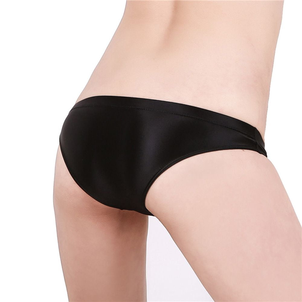 Black Shiny Satin Knickers Sexy Briefs Women's Underwear Panties