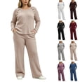 thumbnail image 1 of Large Size Hungry Ribbed Knitted Suit Women's Shoulder Button Decoration Long Sleeved Top Wide Leg Pants Two-Piece Set Navy Xxl, 1 of 8