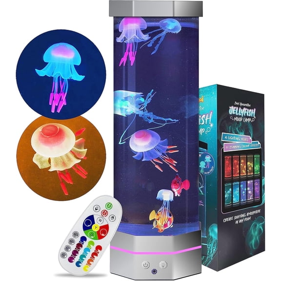 Large Size Jellyfish Aquarium Lamp Fish Jelly Fish Tank Aquarium Lava Lamp Night Light Room Decor,7 Jellyfish&Clownfish,Adult Office Room Desk Light