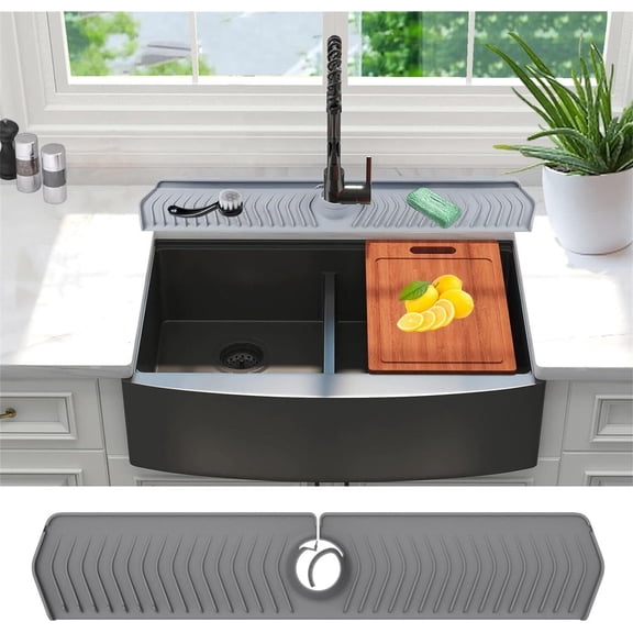 Large Size Kitchen Sink Splash Guard, 30" Faucet Handle Drip Catcher Tray Mat for for Kitchen Countertop, Bathroom, (Grey, 30" x 5.7")
