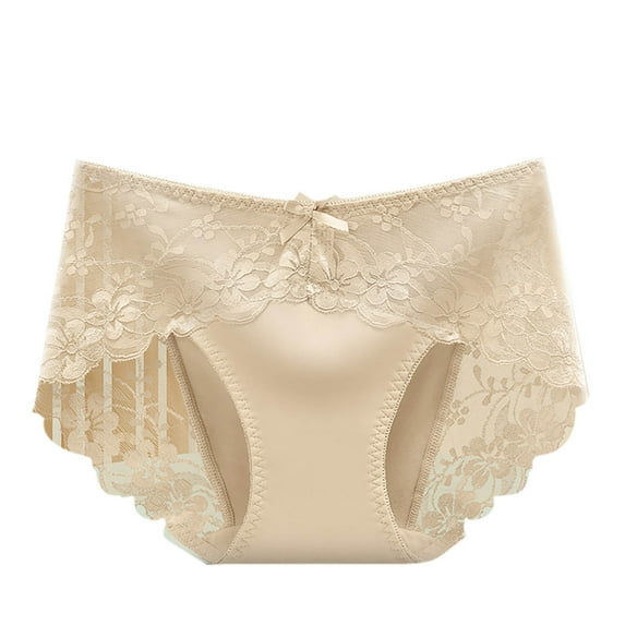 Large Size Lace Underwear for Women Mid-Waist High Stretch Underpants Ribbon Bow Panties Cinched Waist Butt Lifting Shapewear Solid color Briefs