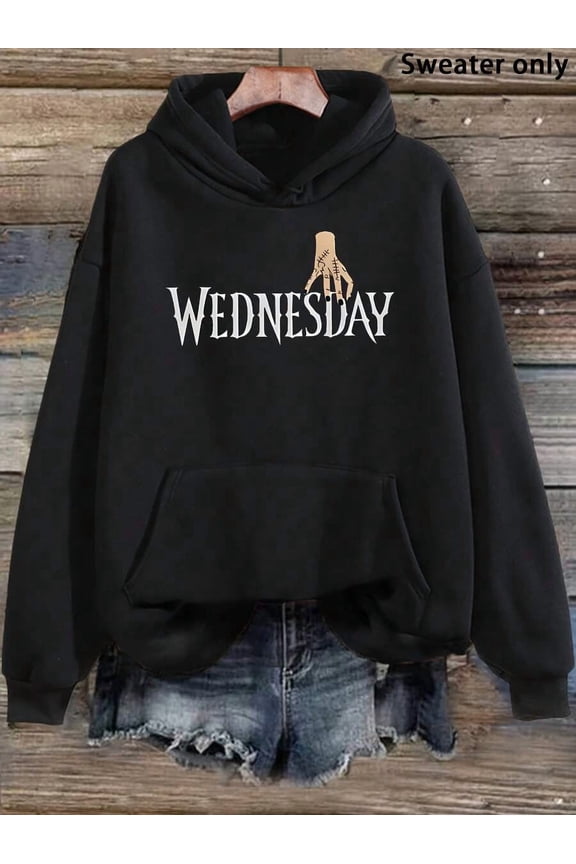 Large Size - Large Size - Large Size, Women's Wednesday Addams Inspired Hoodie - Gothic TV Series Hoodie, Black Pullover, Suitable For Fans, Autumn Winter Casual Sweater With Pockets (Wednesday Patt