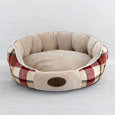 Large Size Lattice cats and dogs Bed Cat nest Warm Round Home Fabric Kennel Short Plush Soft Pet Supplies Durable Calming Washable for Kitten Sofa - red