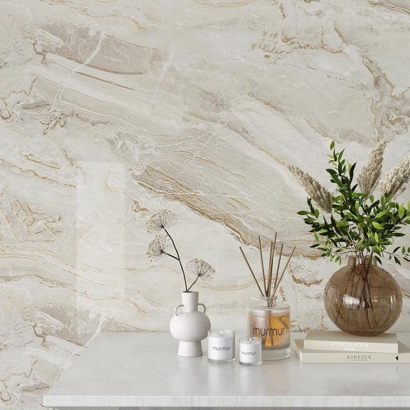 Large Size Marble Contact Paper Peel and Stick Countertops for Kitchen Waterproof Beige Gold Marble Wallpaper for Countertops Walls 32''x118'' Self Adhesive Countertop Vinyl for Bathroom Desk